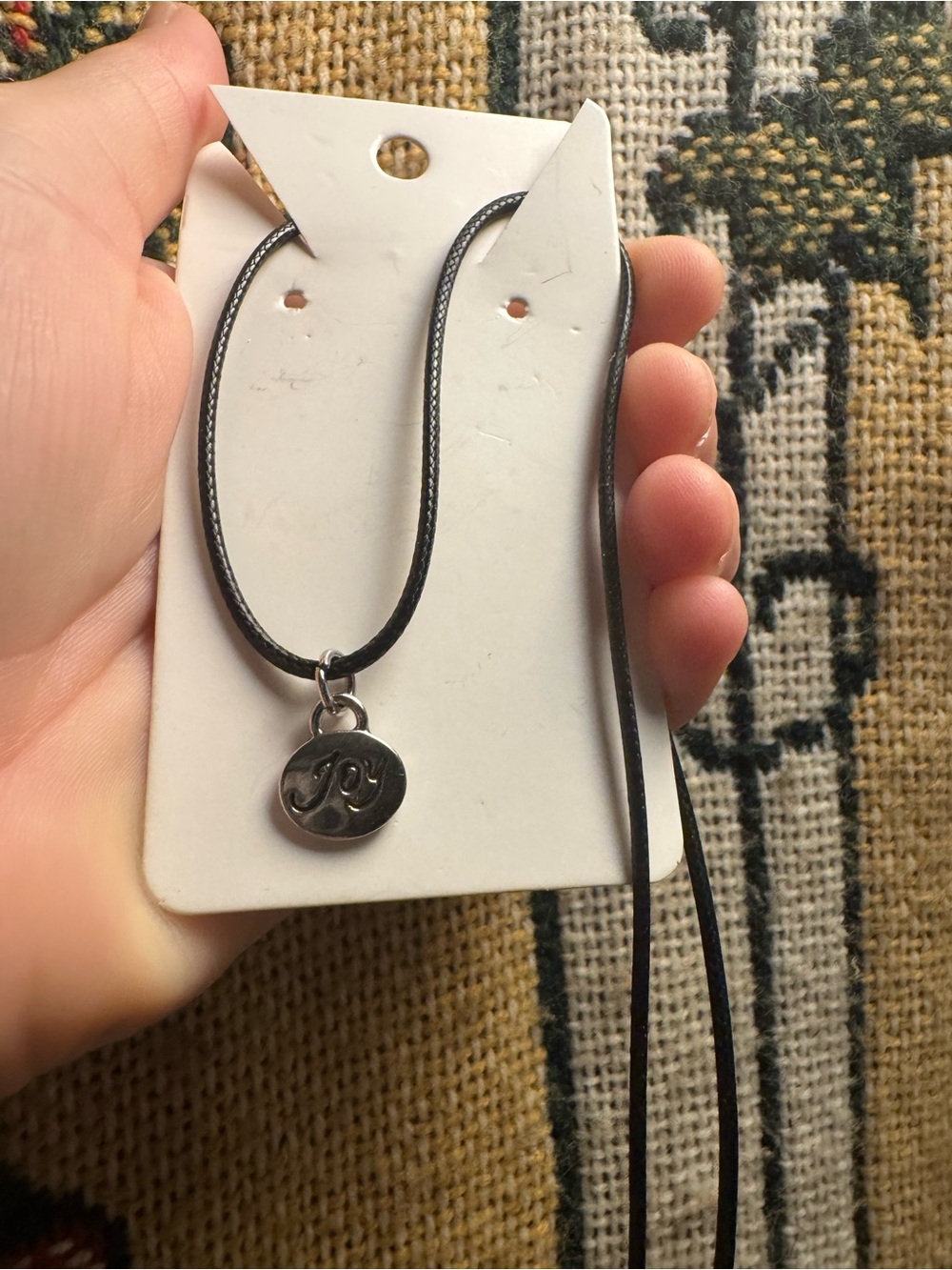 Joy Round Pendant Necklace in Black Cord